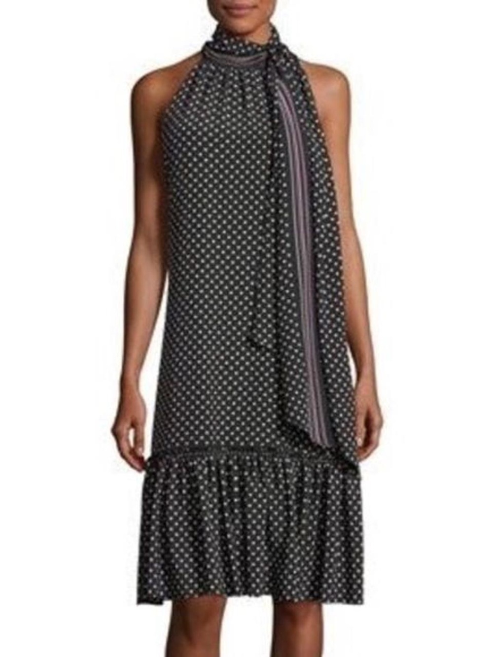 Trina Turk “Becoming” neck tie black polka dot dress